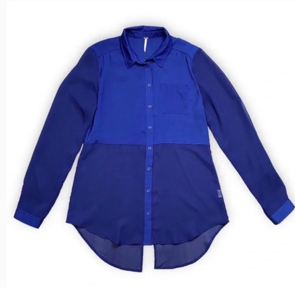 Free People royal blue sheer tunic/blouse - Picture 7 of 11